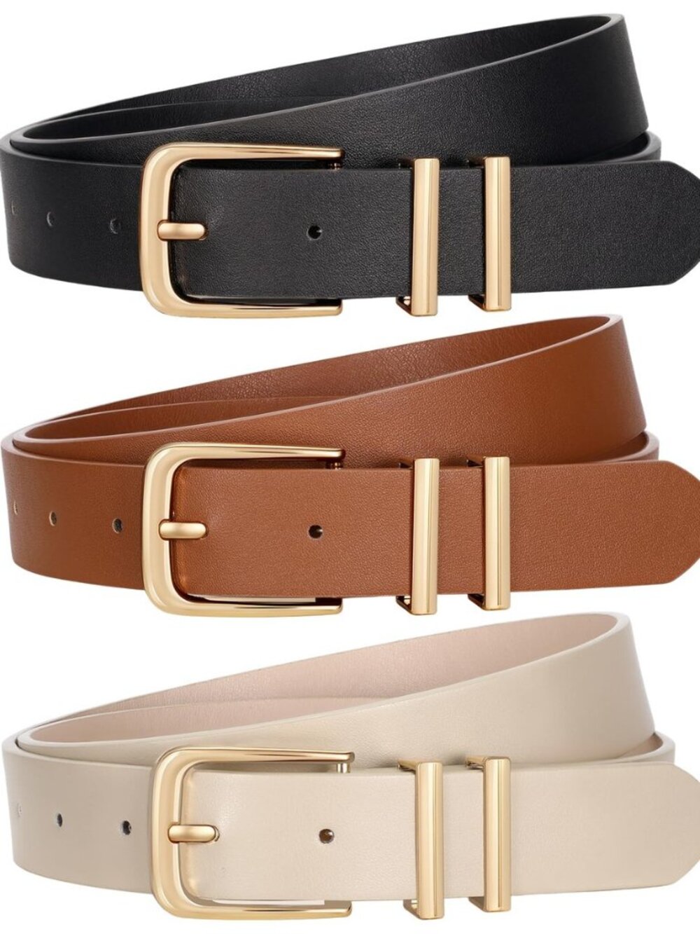 3 Pack Women's Belts for Jeans Pants Fashion Gold Buckle Ladies Dress Belt